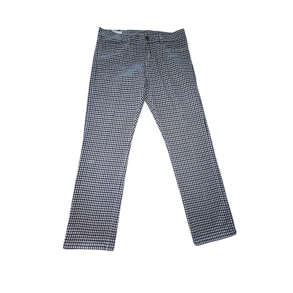 Canali Mens 34/30 Pant Tessuto Cotton Blend Check Blue White Preppy Classic
